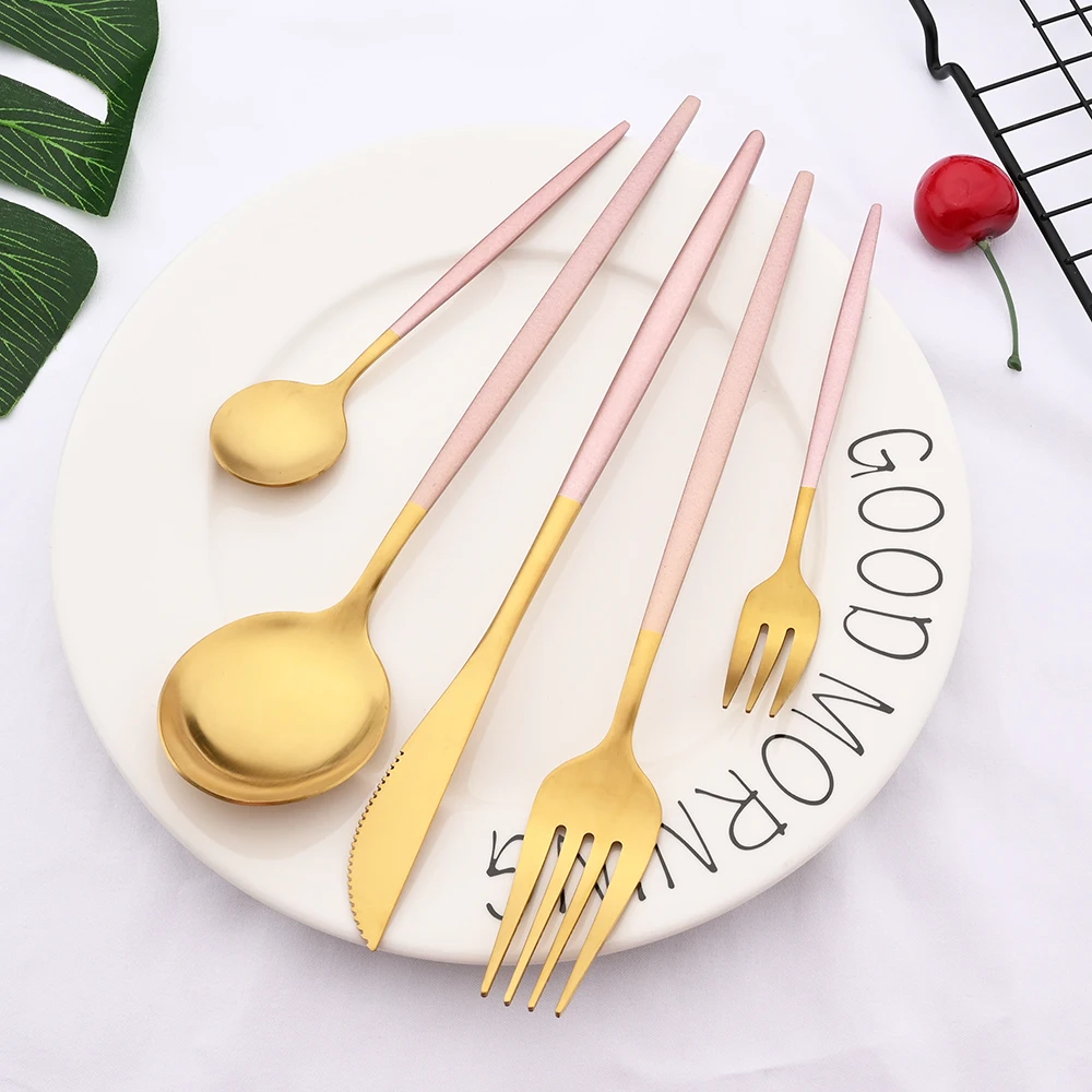 4/20Pcs Dinnerware Matte White Gold Cutlery Set Stainless Steel Flatware Set Knife Fork Spoon Wedding Kitchen Silverware Set