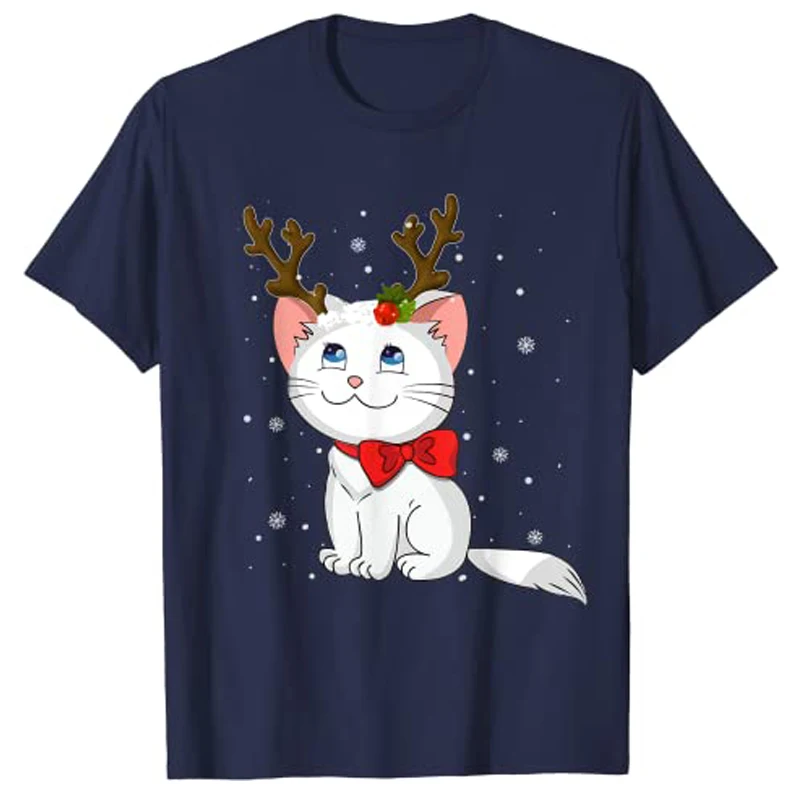 Christmas Cat Reindeer Antlers Gift for Men Women Boys Girls Holiday T-Shirt Family Matching Tee Tops