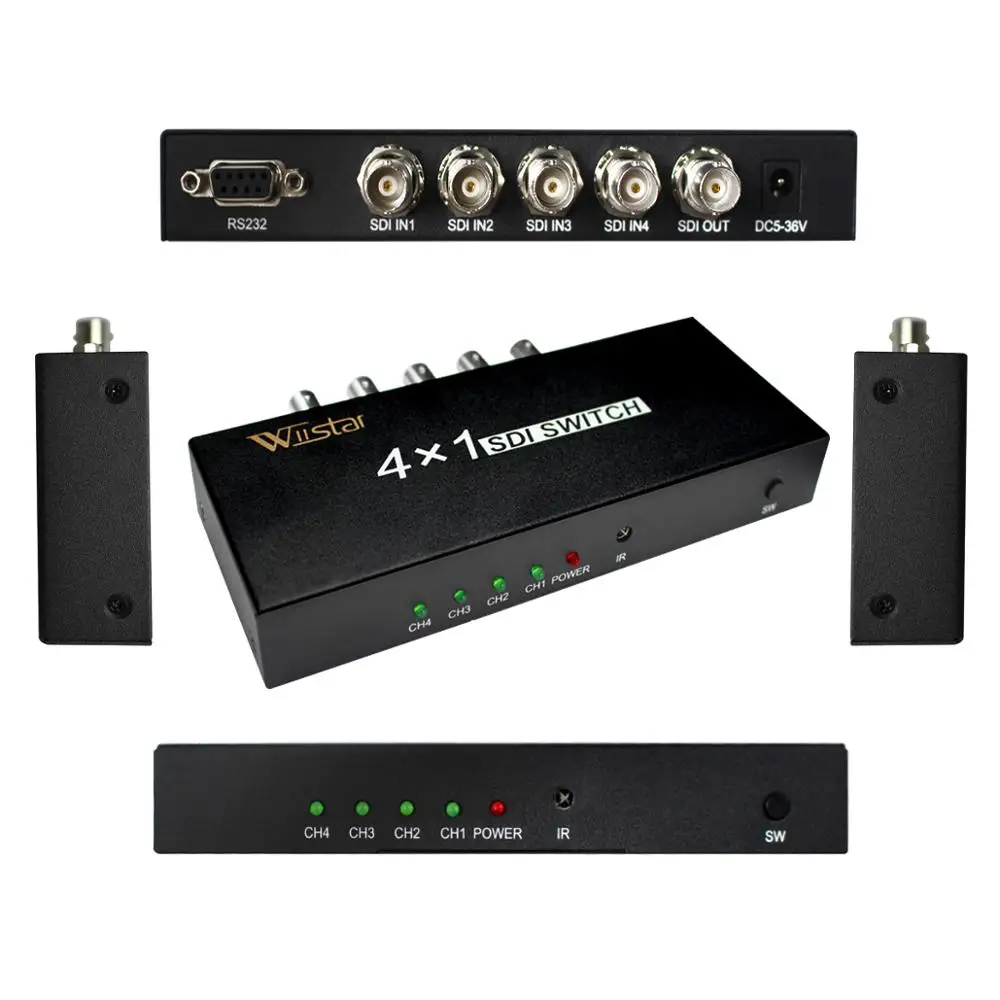 4x1 SDI 스위치 3G/HD/SDI 4x1 스위처(BNC 암 지원 포함) 프로젝터 모니터 카메라용 1080P 분배 확장기