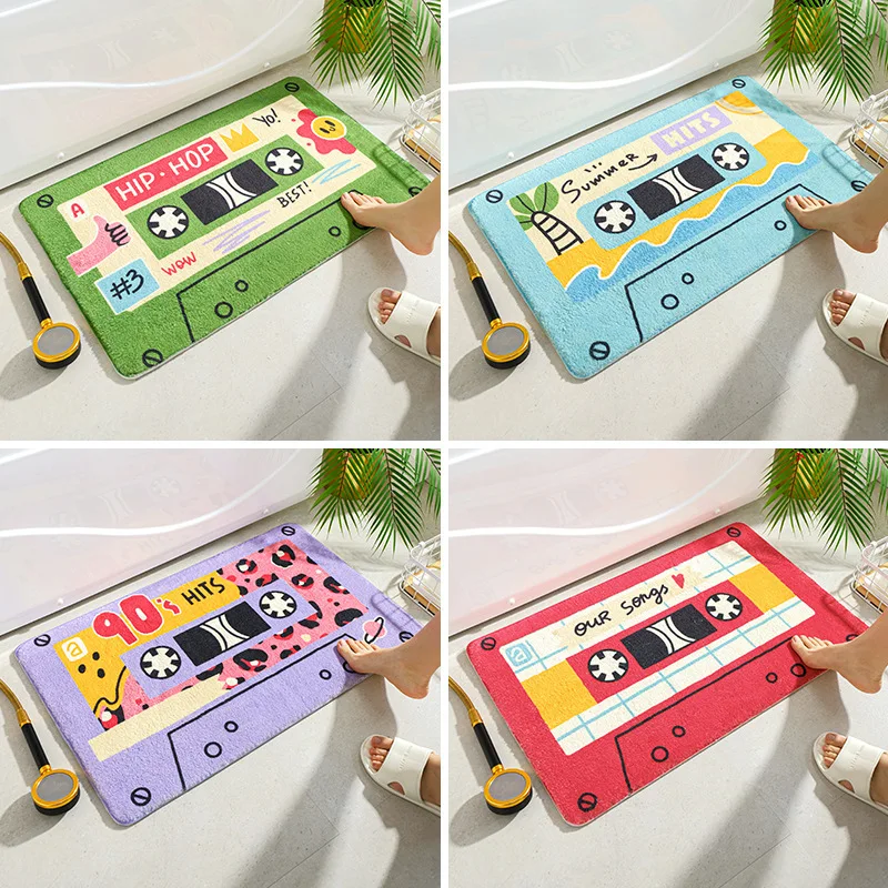 Retro Classic Cassette  Music Tape Soft Mats Rugs Home Entrance Carpet Bedroom Toilet Bathroom Door Absorbent Non-Slip Foot  Pad