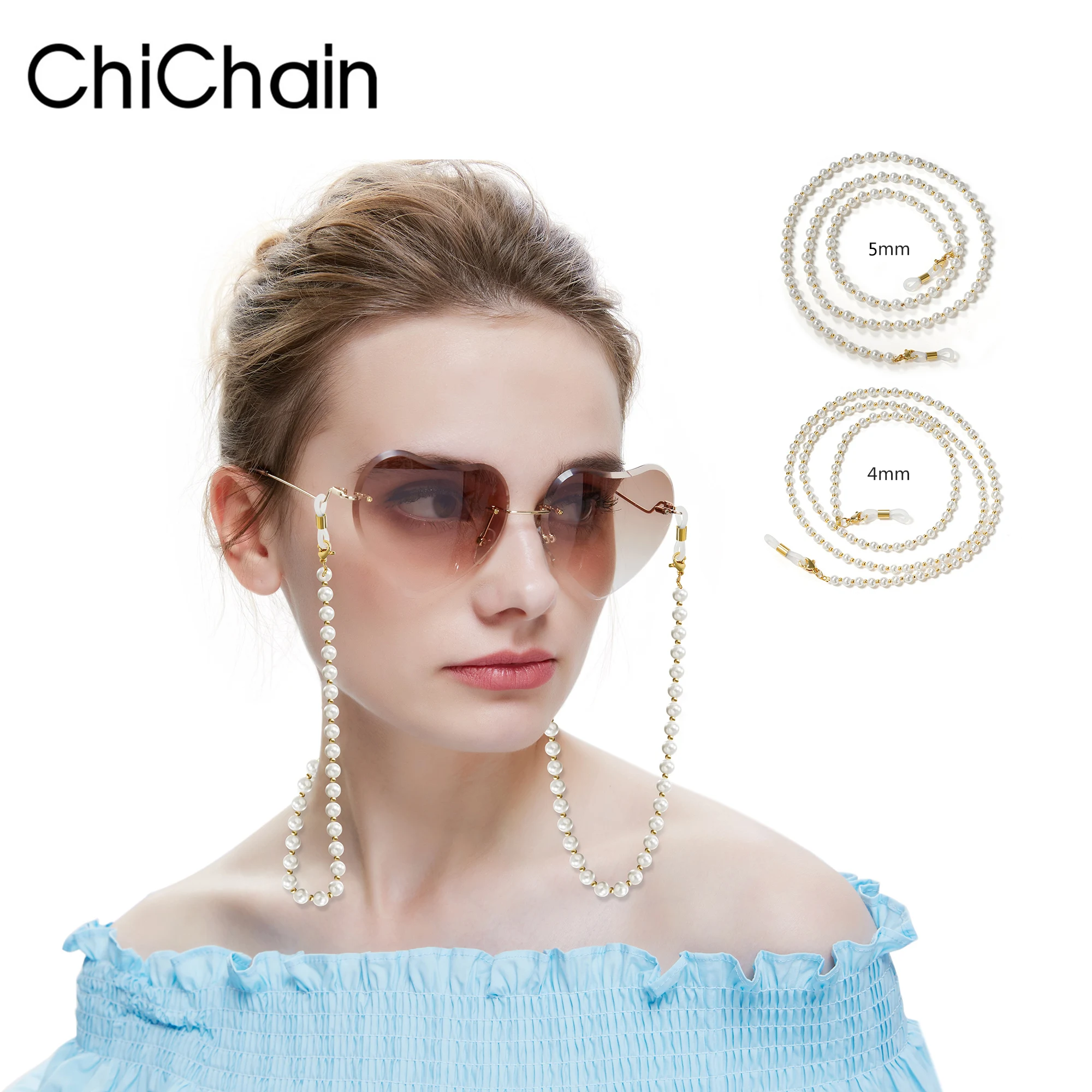 

Chichain Fashion Elegant White Pearl Beaded Eyeglasses Chain for Women Ladies, Chic Handmade Pearl Lanyard Pearl Necklace Cord