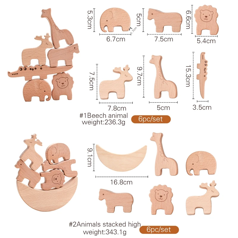 6 PCS 어린이 몬테소리 나무 동물 균형 블록 보드 게임 장난감 교육 스태킹 높은 빌딩 블록 나무 장난감 선물