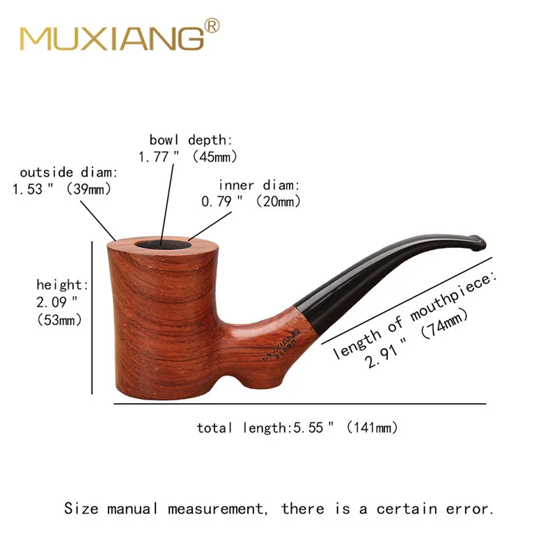 MUXIANG Handmade Rosewood Bent Stem Pipe Smoke Acrylic Mouthpiece Tobacco Pipe 9mm Filter Portable 10 Smoking Tools Set ad0016-1