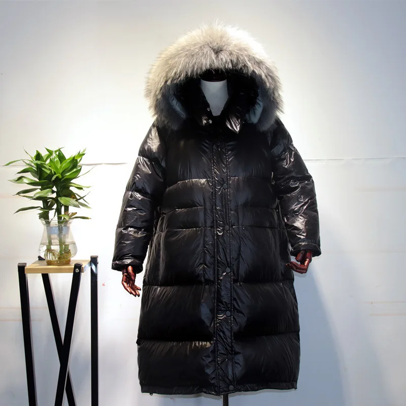 2020 Winter Women's Down Jacket + Raccoon Fur Hooded Korean Warm Long Duck Down Coat Female Jacket Ladies Overcoat LW1238