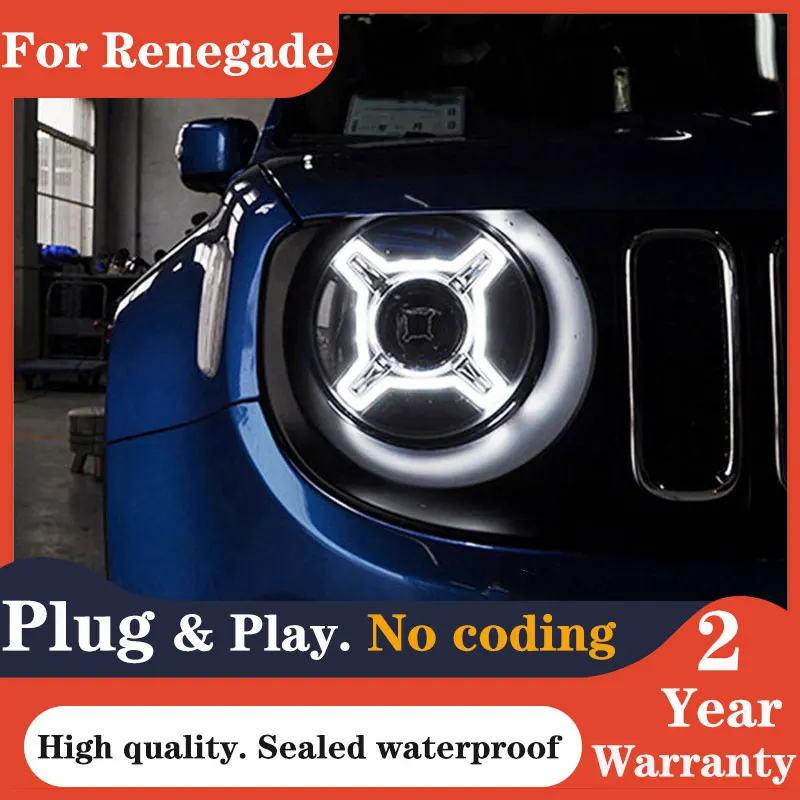 

Автомобильная лампа для Jeep Renegade, светодиодная фара 2015-2021, фары Renegade DRL, указатель поворота, дальний свет, линза для проектора «ангельский глаз»