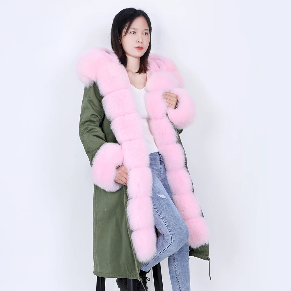 maomaokong 2020 winter women long coat  Fashion  real fur coat woman parks hooded  natural fox fur collar winter warm jackets