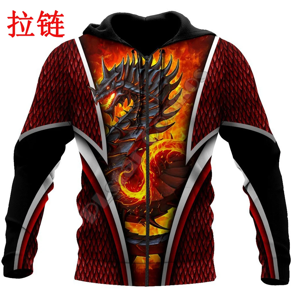 Sudadera 3D Unisex con capucha – Dragón de fuego estampado - imagen 3