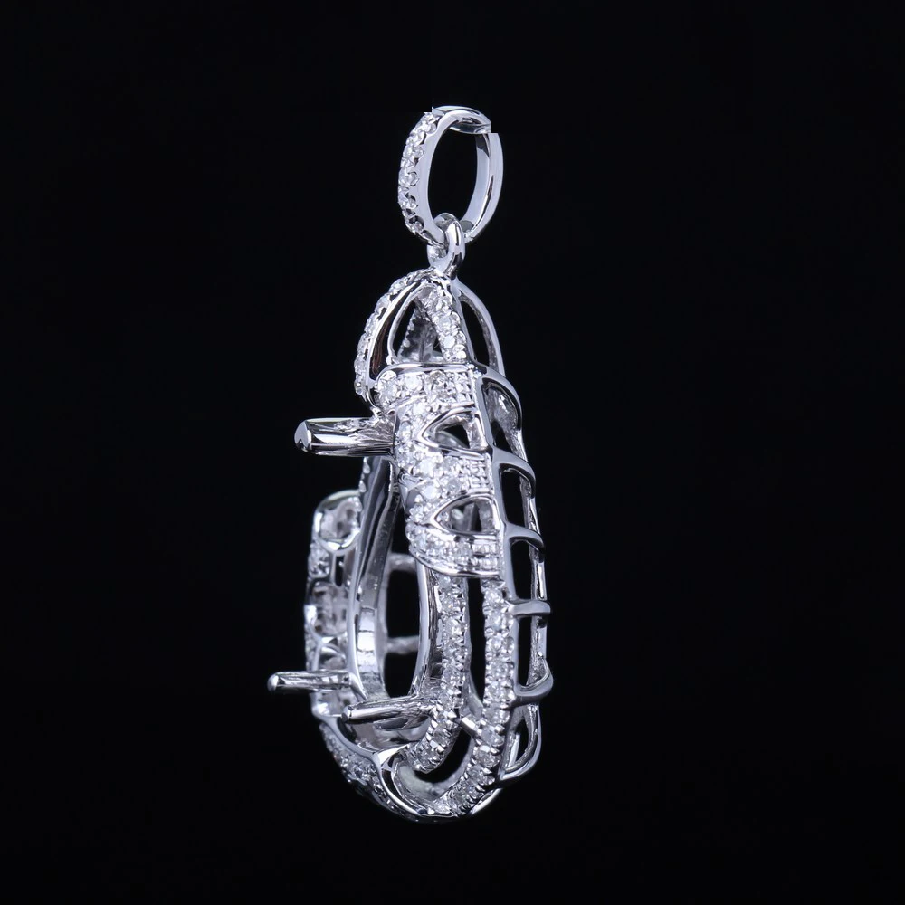 HELON Solid 14k White Gold 0.4ct Natural Diamond Semi Mount Women Pendant Diamond Fine Jewelry Charm Pendant Fit Pear Cut 9x13mm