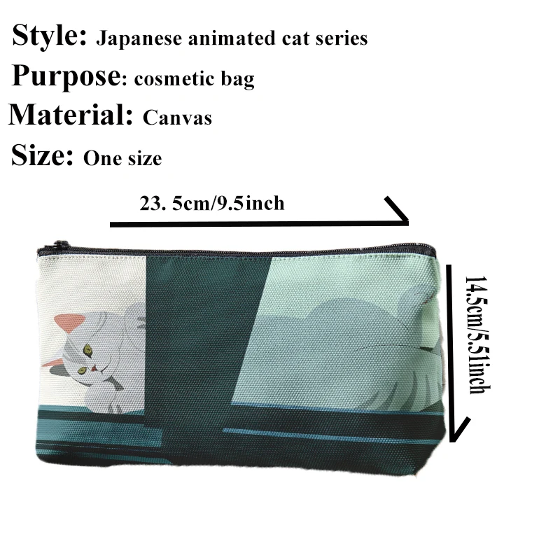 Bolsa de maquillaje de estilo japonés, bolsa de cosméticos de lona con estampado de gato lindo, bolsa de cosméticos portátil de gran capacidad para