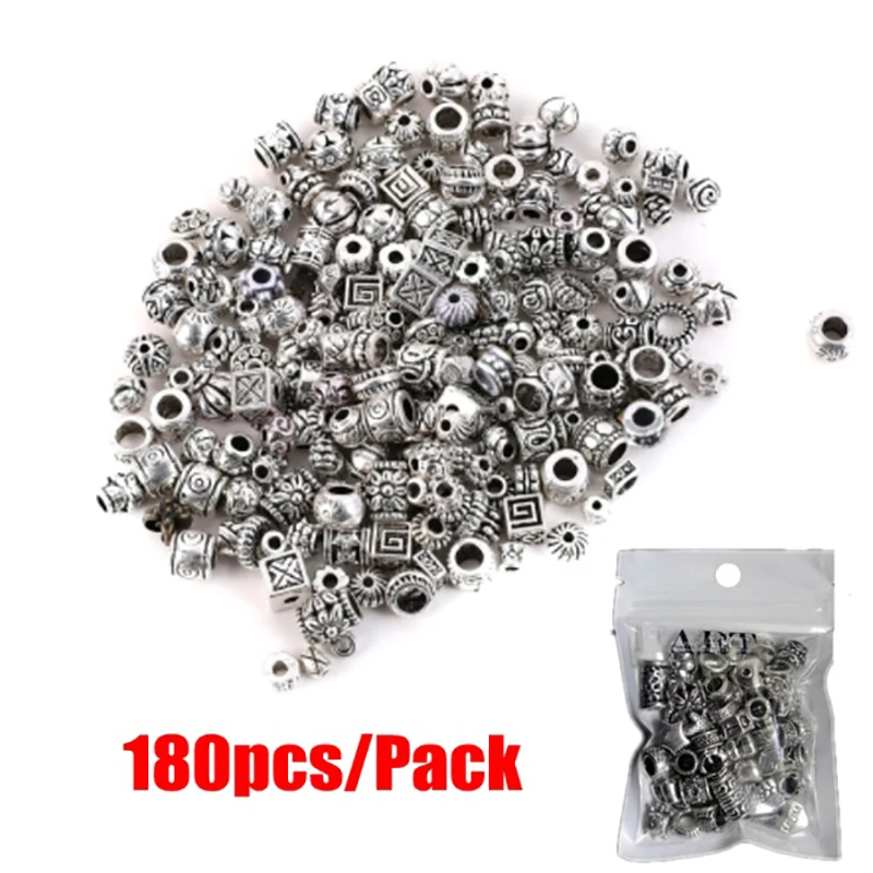 180pcs Mixed Tibetan Silver Antique Loose Bead Spacer Beads Connectors DIY Bracelet Necklace Jewelry Making Findings Wholesale