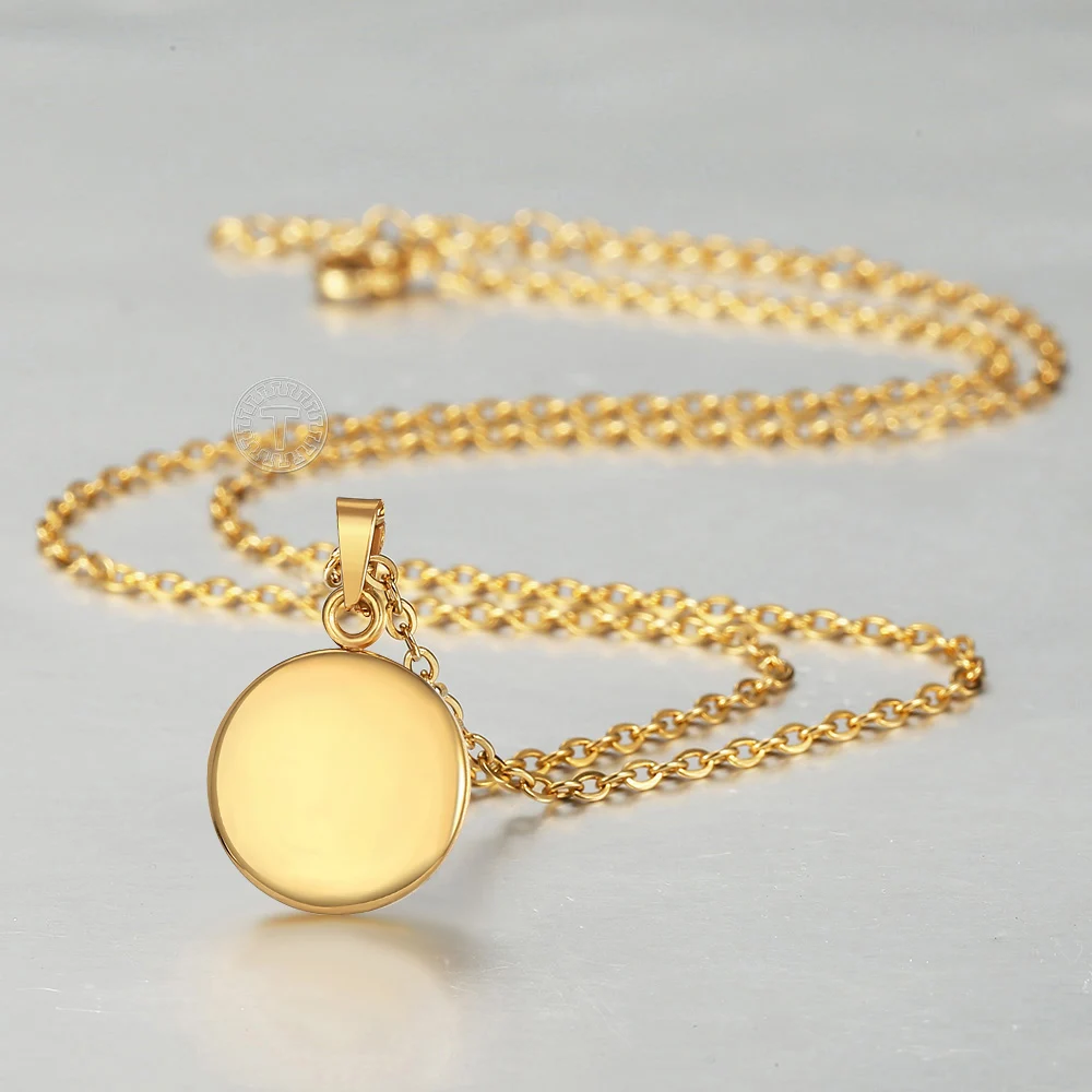 

Medallion Disc Pendant Necklace for Women Men Stainless Steel Rolo Cable Gift for Mom 18inch 45cm Dropshipping DKP664
