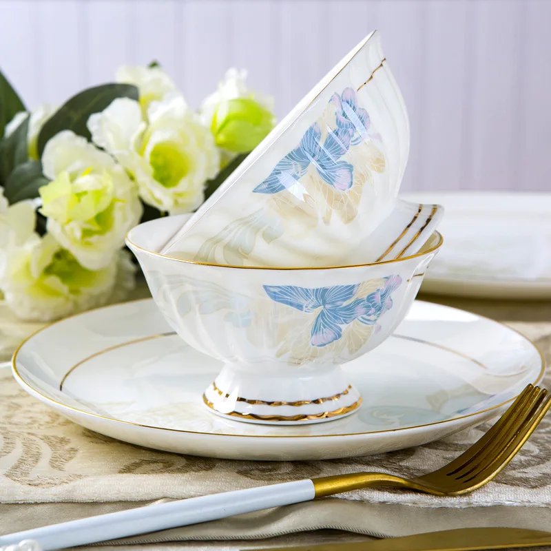 Wedding Guci gold bone china tableware set bowl and plate Jingdezhen 60 head ceramic ware Hotel bowl and plate set