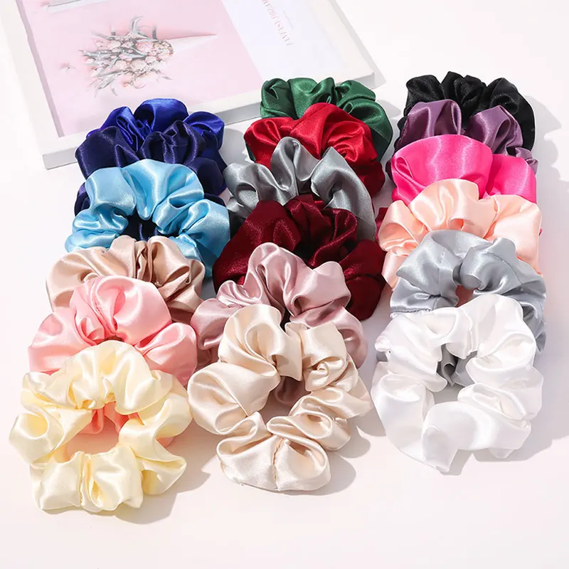 1PC Satin Silk Solid Color Scrunchies Elastic Hair Bands Bright Color women Girls Ponytail Holder Hair Tes rope Hair Accessories