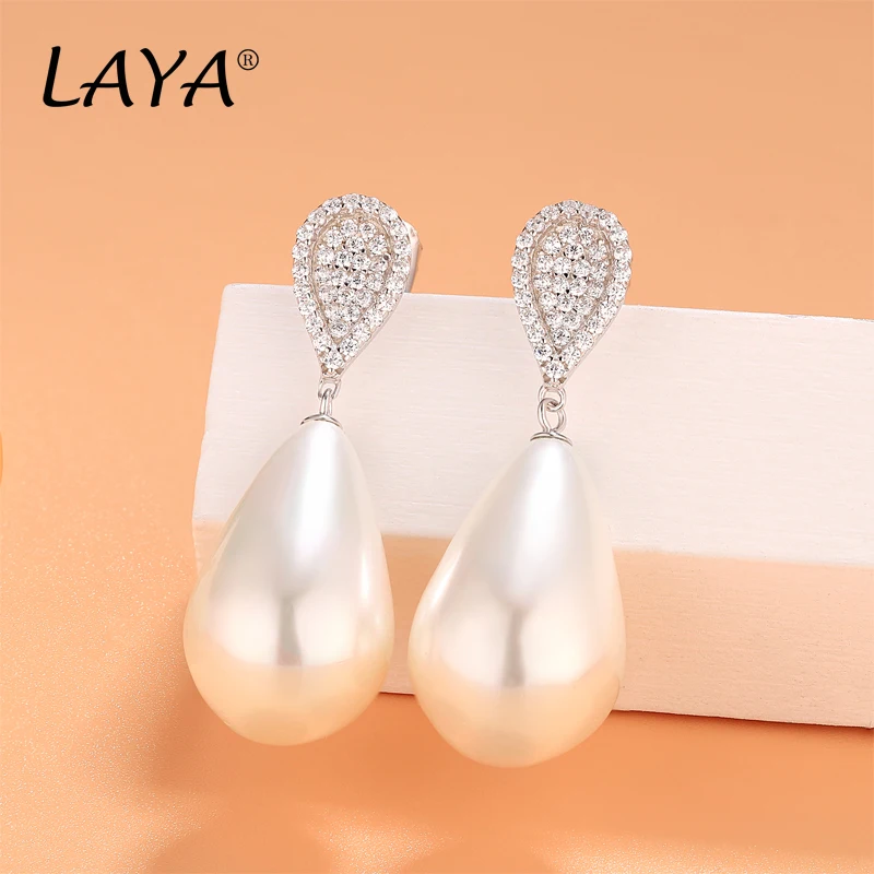 925 Sterling Silver Fashion Clear Cubic Zircon Shell Pearl Drop Earrings Women's Birthday Wedding High Quality Classic Jewelry image 3