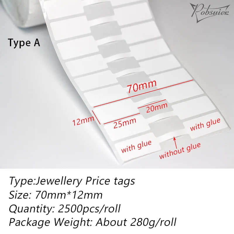 2000Pcs/Roll Labels Barbell Printer Compatible Jewellery Repair Price Identification Tags Jewelry Tools Thermal 70*12mm