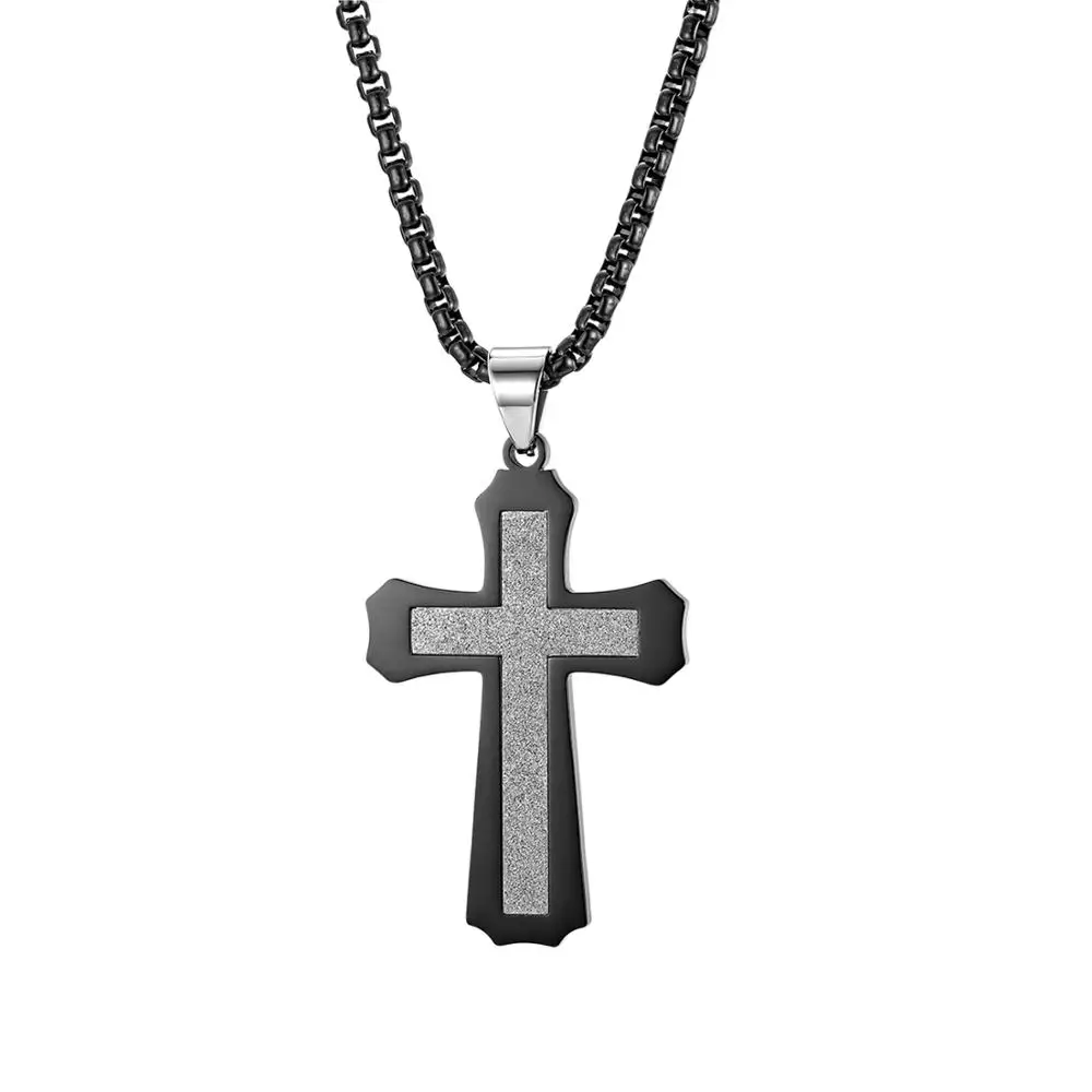 BONISKISS Classic Double Cross Pendants Necklaces For Men Stainless Steel Men's Pendant Necklace Prayer Religious Jewelry Gift