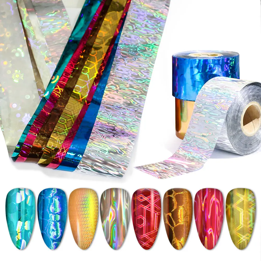 120m x 4cm Starry Fantasy Holo Nail Foils Metal Silver Rose Blue Gold Nail Transfer Foil Slider Decals Laser Holographic Foils