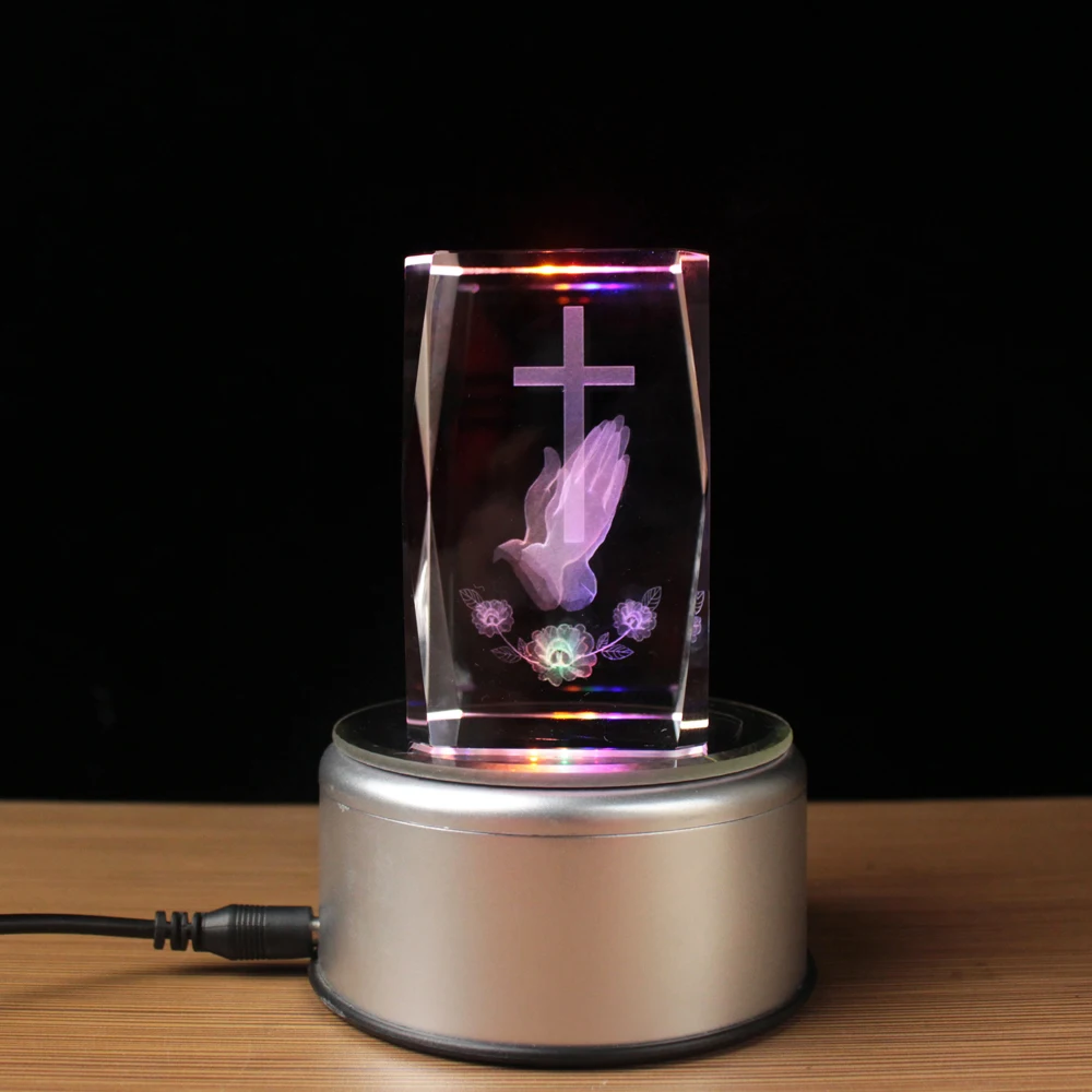 3D Laser Crystal Religious Cube Crystal Decoration Buddha Statues Paperweight Church Decoration Jesus Cross Glass Paperweight view 3