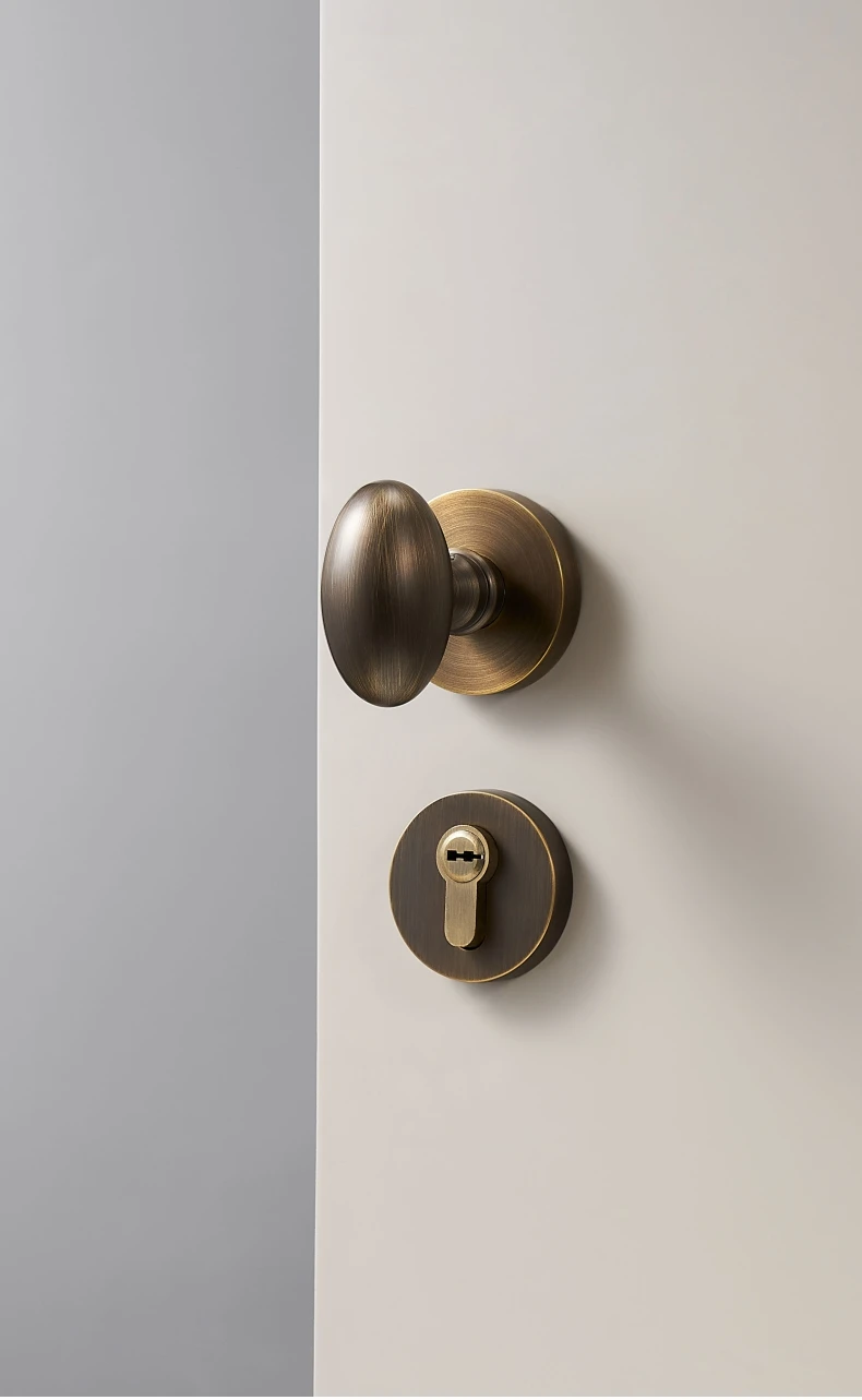 Dooroom Messing Türschloss Set Moderne Ei Geformt Knopf Lange Platte Innen Schlafzimmer Bad Doppel Holz Tür Lever Set Dummy griffe – Detail 12