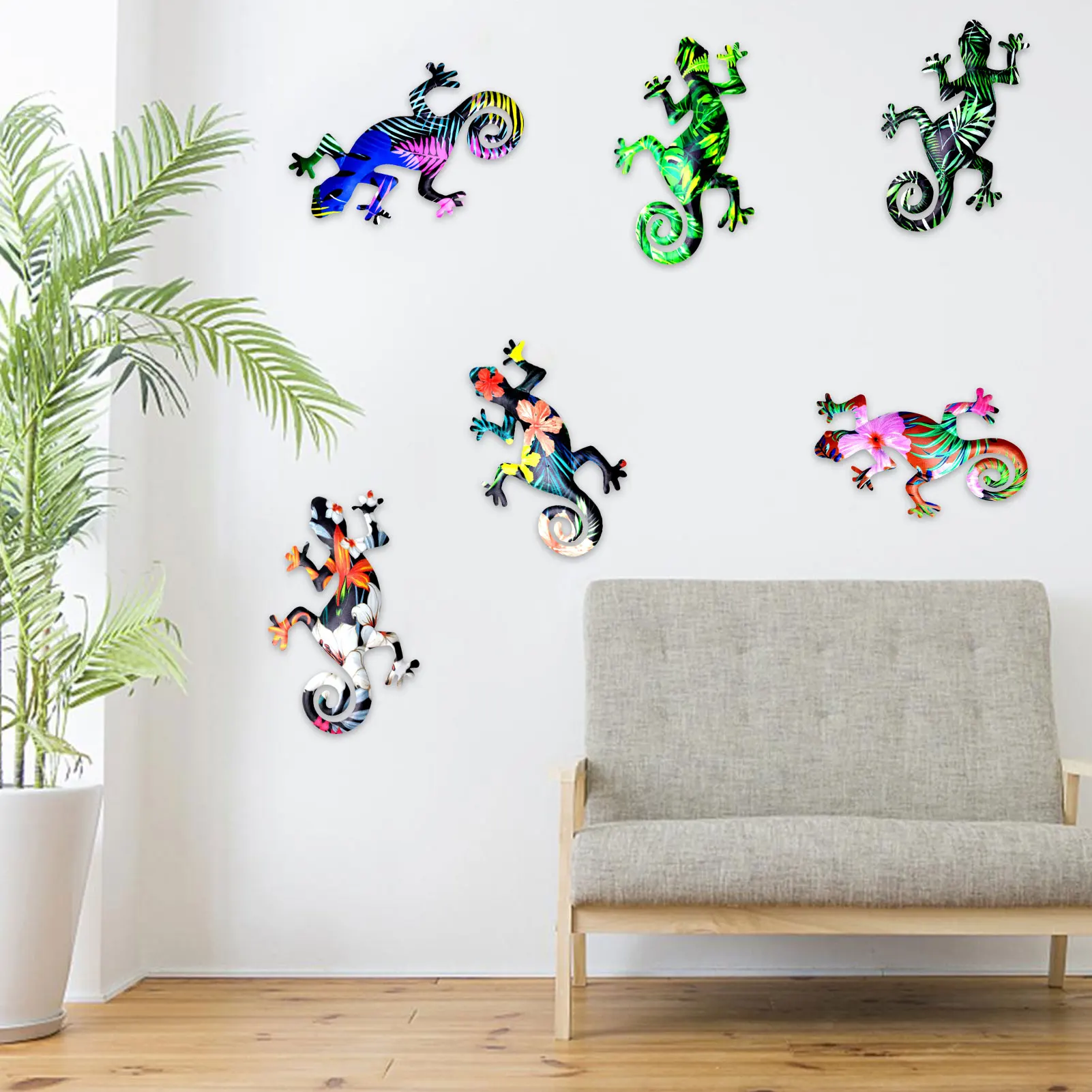 3/5/6Pc Metal Gecko Butterfly Wall Decor Gecko Art Craft Sculptures Lizard For Outdoor Backyard Porch Lawn Fence Wall Decoration