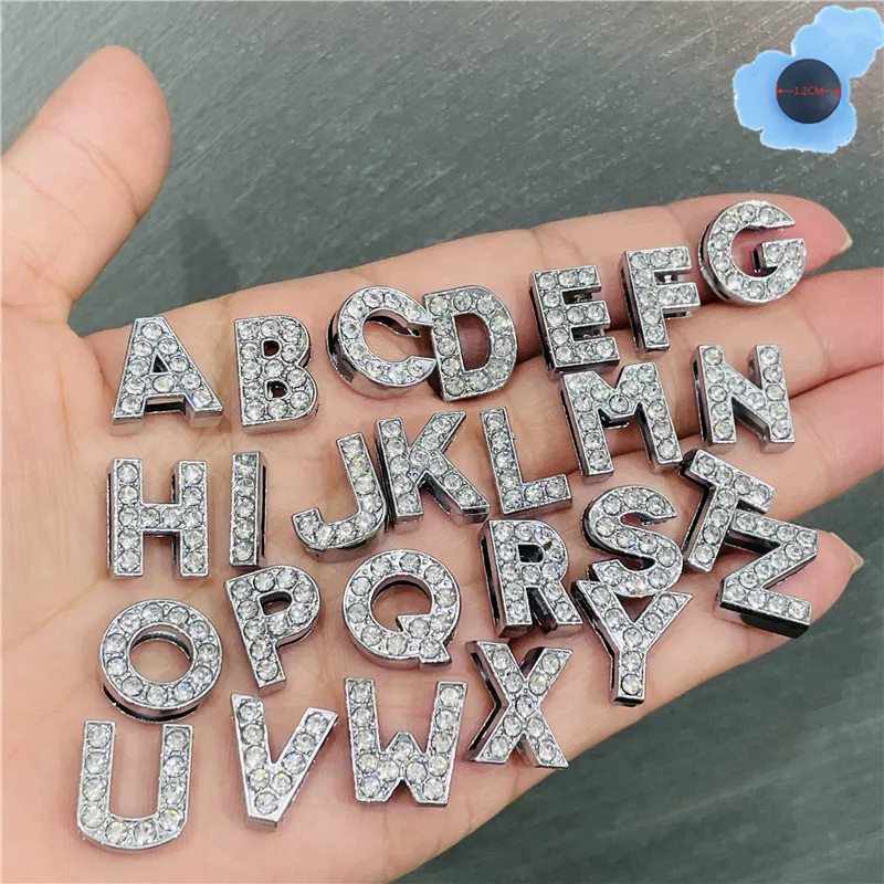 50pcs Wholesale Mix Alphabet Letters Metal Shoes Accessories Cool Slipper Shoe Decorations Fit Children Charm