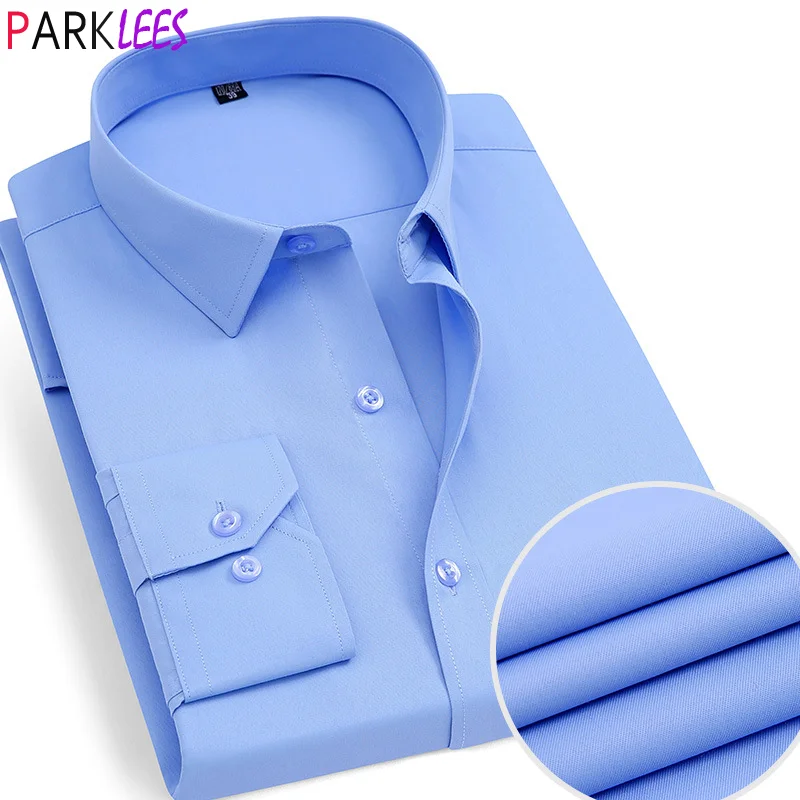 Yellow Mens Dress Shirts 2020 Brand New Slim Fit Long Sleeve Shirt Men Casual Button Down Chemise Work Office Business Chemise