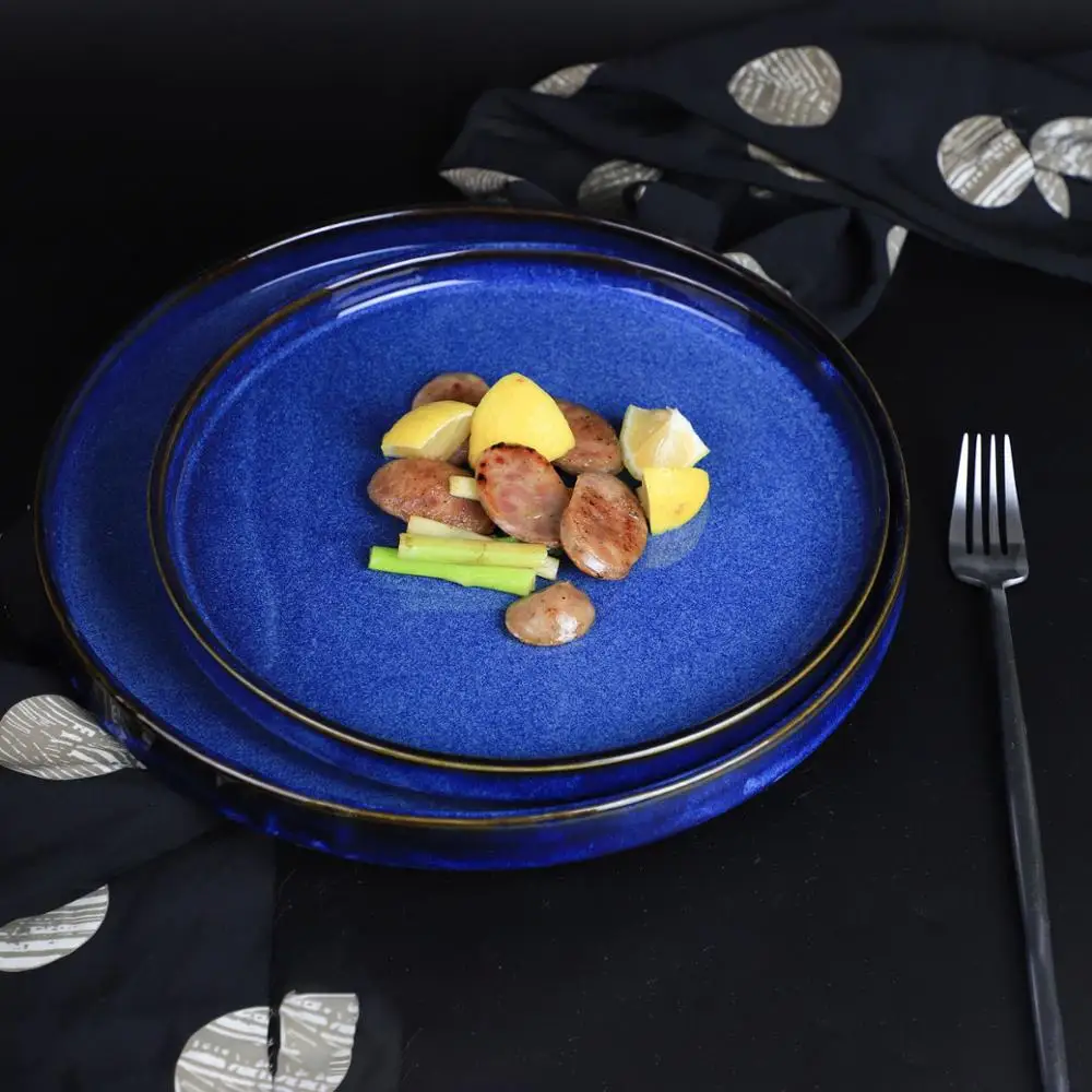 LingAo Japanese Kiln Glazed Ceramics, Steak Plate, Pasta Plate, Restaurant Special Tableware Plate, Household Flat Plate