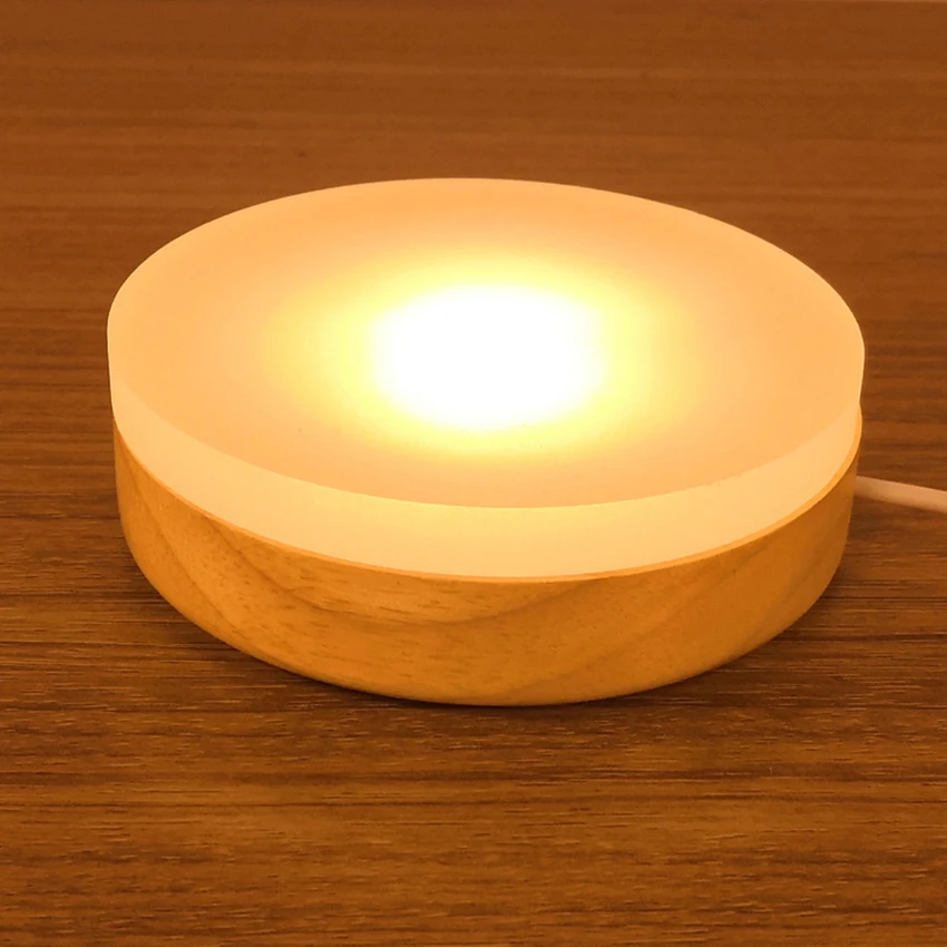 Wood Base Bedside Lamp, USB Night Light with Button / Dimmer Switch, Kids Children Adult LED Nightlight, Table Decorative Light