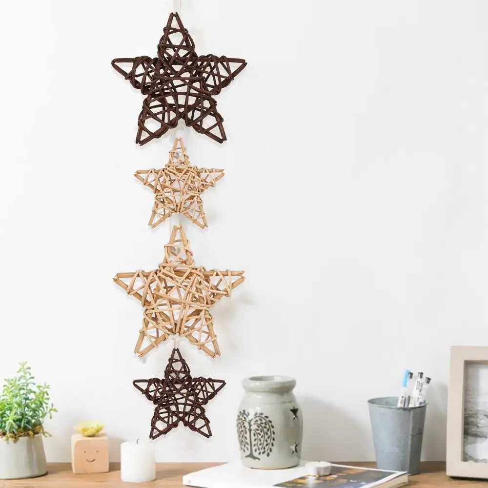 Gift Hanging Pendants Wedding Party Supplies Wood Coffee White Rattan Ball Heart Stars Home Decorations Christmas Tree Ornament