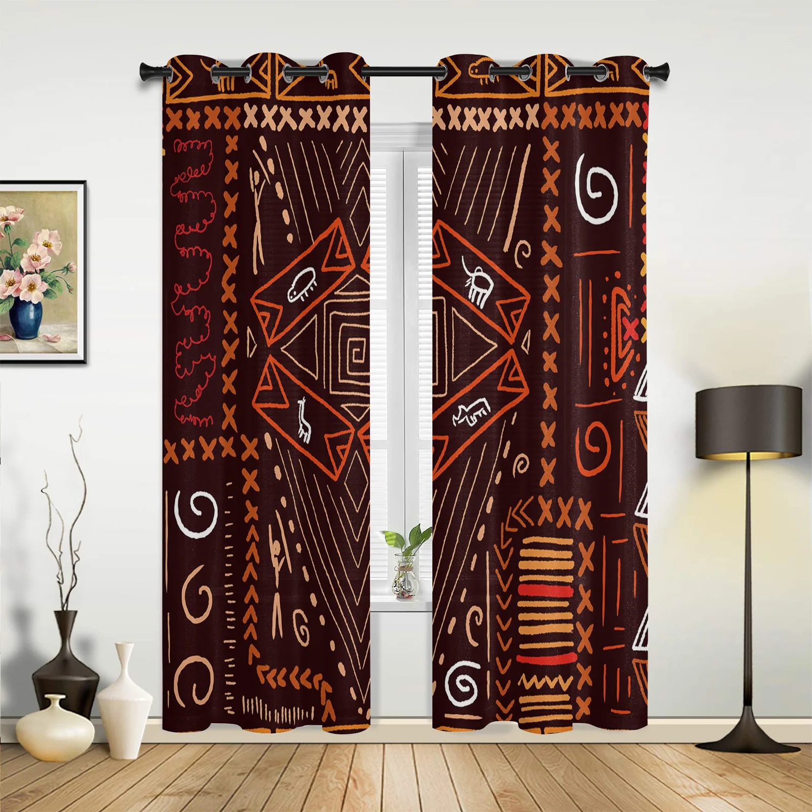 Geometric Lines Ethnic Culture Large Curtains For Living Room Window Curtain Bedroom Kitchen Balcony Gazebo Curtain Room Divider