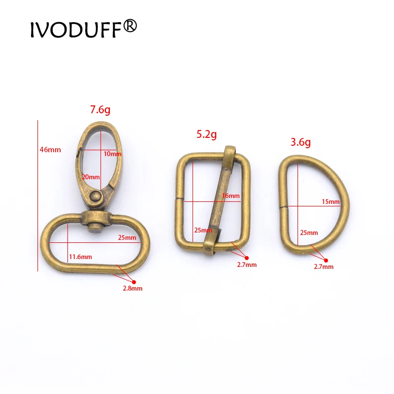 1 inch Metal Slider Tri Glide D Ring Adjustable Buckle For Backpacks Straps, Metal Snap Hook  For Bags DIY Accessories