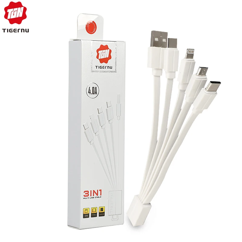 Tigernu New 4.0A USB Cable 3 In 1 Quick Charge IOS/ Type-C/ Android Super Data Cable Faster Than Normal