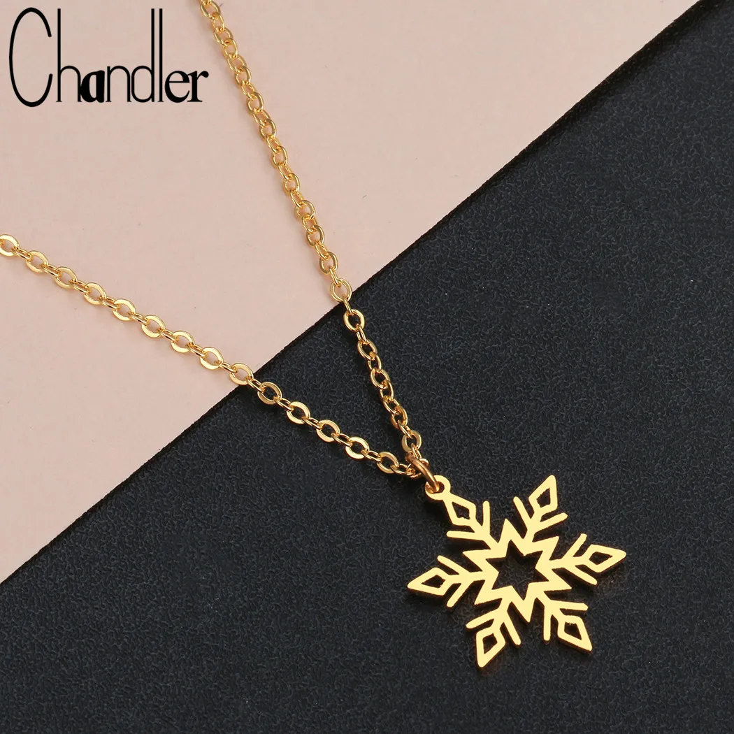 Chandler Snowflake Necklace Simplify Chocker Oragami Hollowout Snow Flake Flower Stainless Jewelry Christmas  for Women