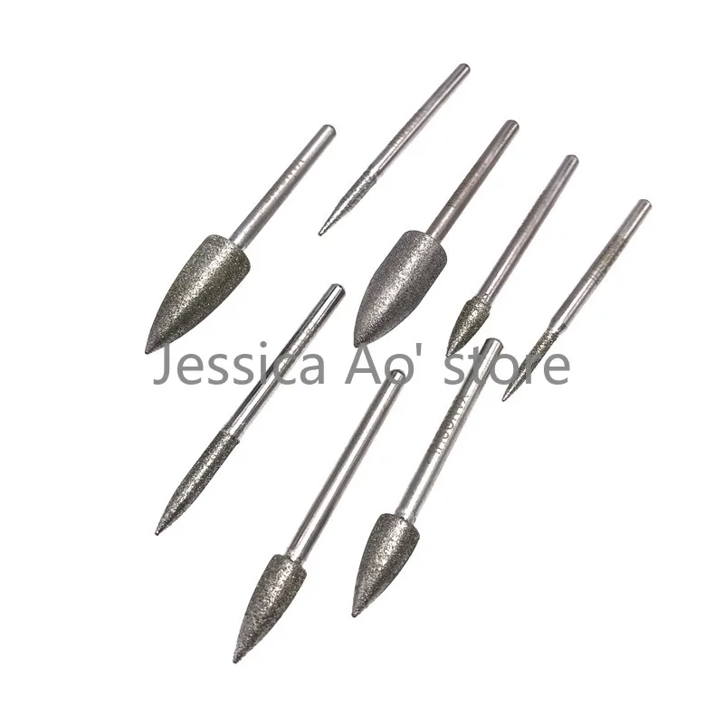 15 pz 2-8mm J forma di proiettile diamante utensili abrasivi giada intaglio strumenti lavorazione dei metalli gioielli fai da te lucidatura punte di macinazione elettriche