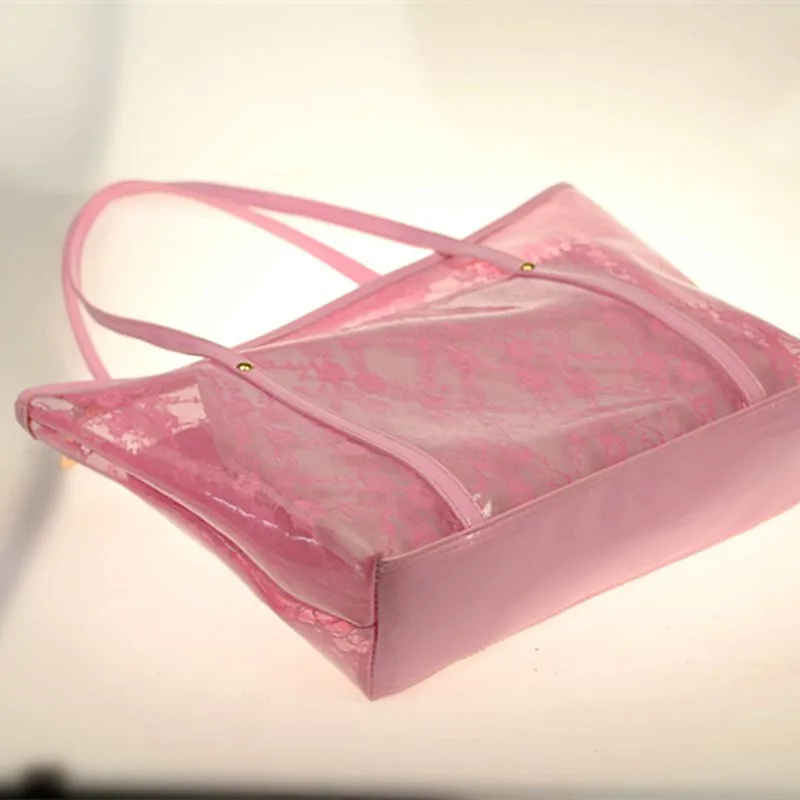 Lace PVC Women Bag Summer Bag Beach Bag Shoulder Bag Fashion Handbag Plastic Clear Bag Big Transparent Bag white pink black