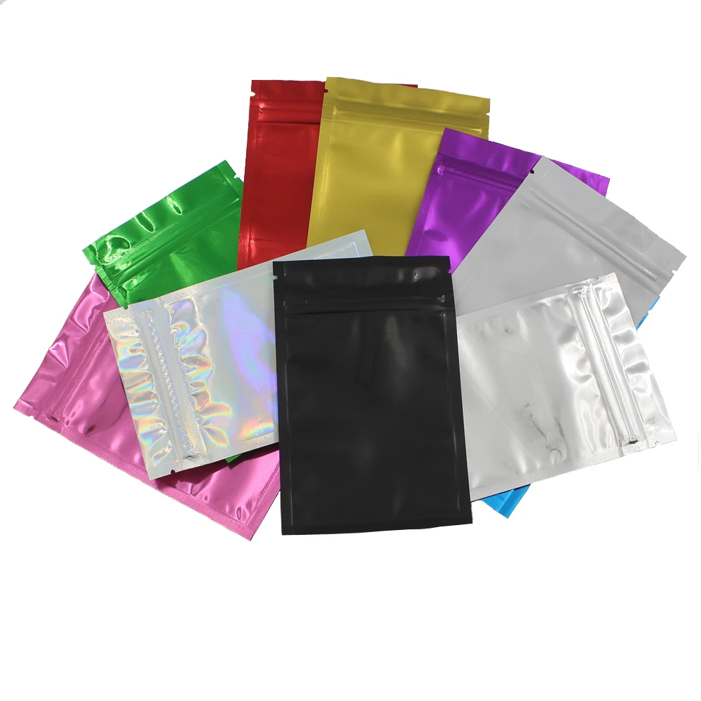 Heavy Duty 100pcs Smell Proof Heat Sealable Flat Pouches Food Storage Bag Small Aluminum Foil Plastic Zip Lock Packaging Bags