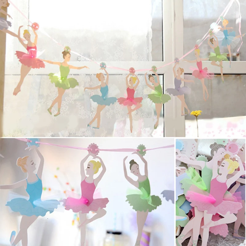 1Set Ballet Girl Dancing Bunting Banner Ballerina Paper Flag Wedding Hanging Streamer DIY Supplies Party Favors Birthday Decor