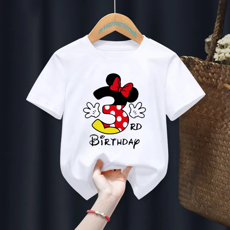 Girl Mouse birthday day number 1-6th Print Boy Girl White T-shirt Kid Summer Harajuku Kawaii Funny Little Baby Clothes,Drop Ship