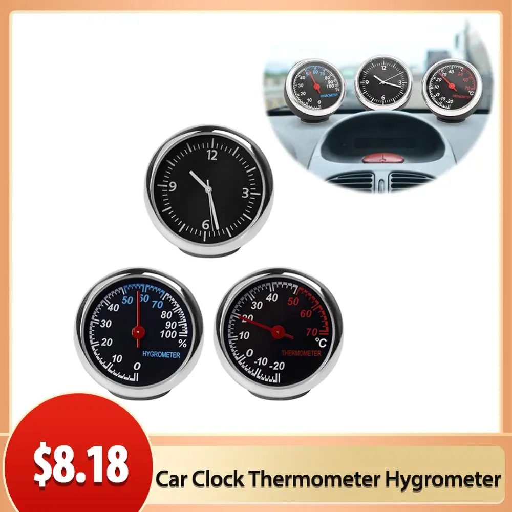 3Pcs/Set Mini Car Clock Car Thermometer Hygrometer Durable Quartz Clock Car Digital Practical Dashboards For Auto Boat