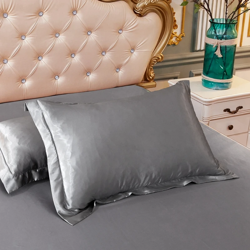 1pc/2pcs Satin Pillowcase Solid Color Pillow Cover High-End Cover Pillow Bedding Pillow Case Cover