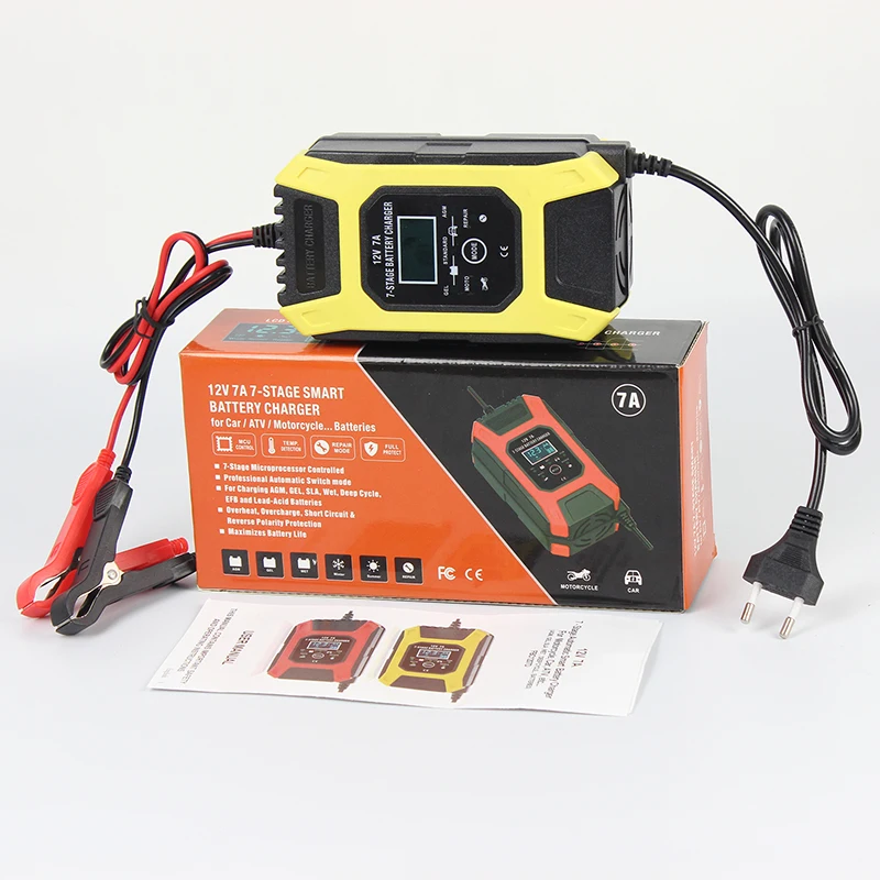 FOXSUR Smart Car Battery Charger with LCD Display for 12V 7Amp SUV Truck Motocycle AGM GEL WET Lead Acid Water Repair Batteries