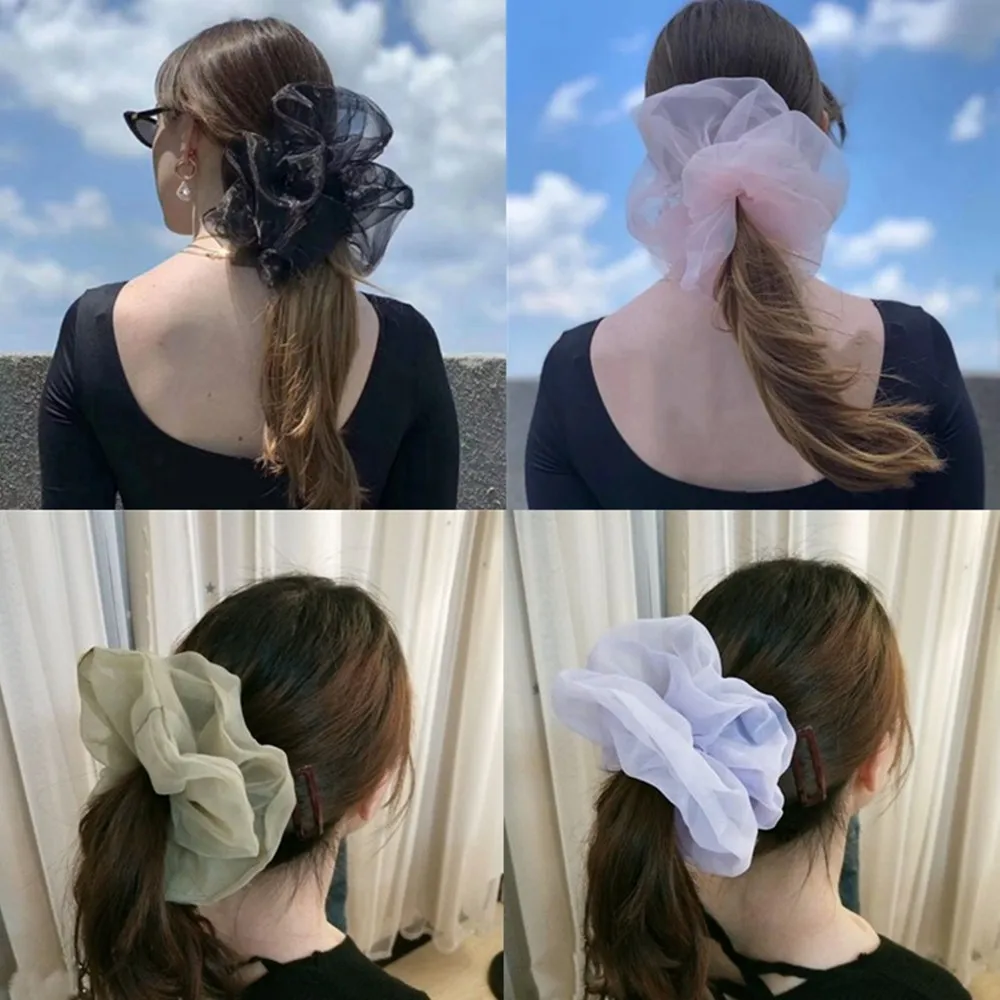 2020Korean Big Size Organza Hair Scrunchies For Women Elastic Hair Bands Girl Headwear Ponytail Holder Hair Tie Hair Accessories