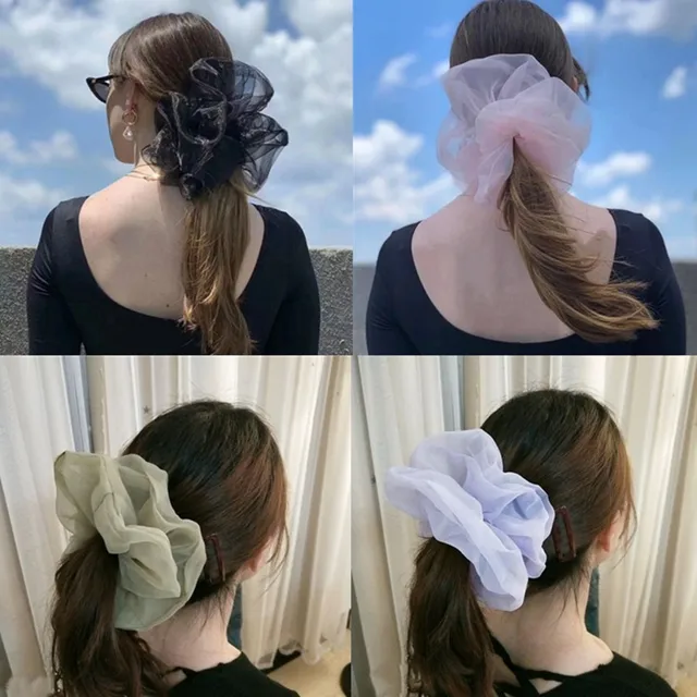 2020 koreański Big Size Organza gumki do włosów dla kobiet elastyczne gumki do włosów dziewczyna nakrycia głowy kucyk Holder opaska do włosów akcesoria do włosów