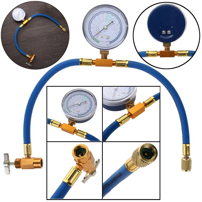 Pratical R134A To R12 R22 Refrigerant Recharge Hose Pipe &Can Tap Pressure Gauge Car Vehicle Accessories