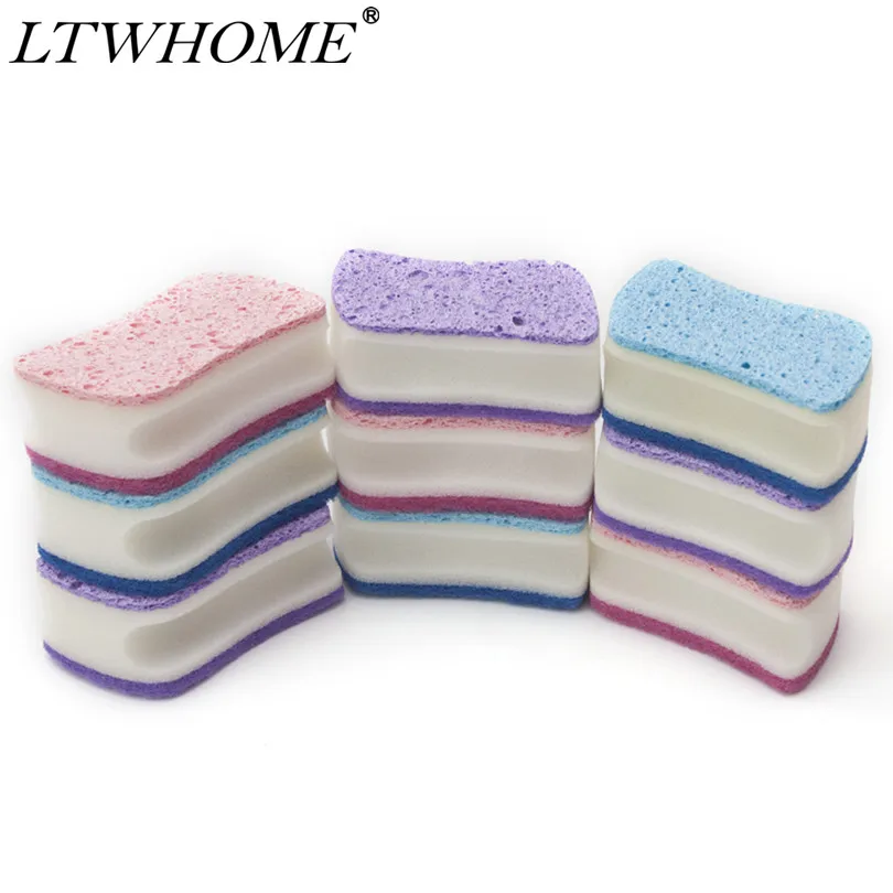 LTWHOME Dual Sided Multi-Use Scrunge Scrub Cleaning Sponge with Scouring Pad 3.9