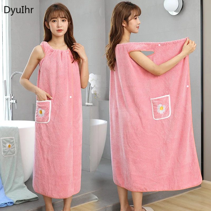 

DyuIhr Winter Sleeveless Coral Fleece Thick Absorbent Bath Towel Household Bath Dress Easy-drying Bathrobe Does Not Lose Hair