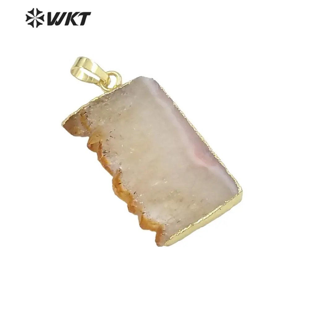 WT-P969 Wholesale Natural slice yellow crystal stone pendant,gold color  stone pendant for women