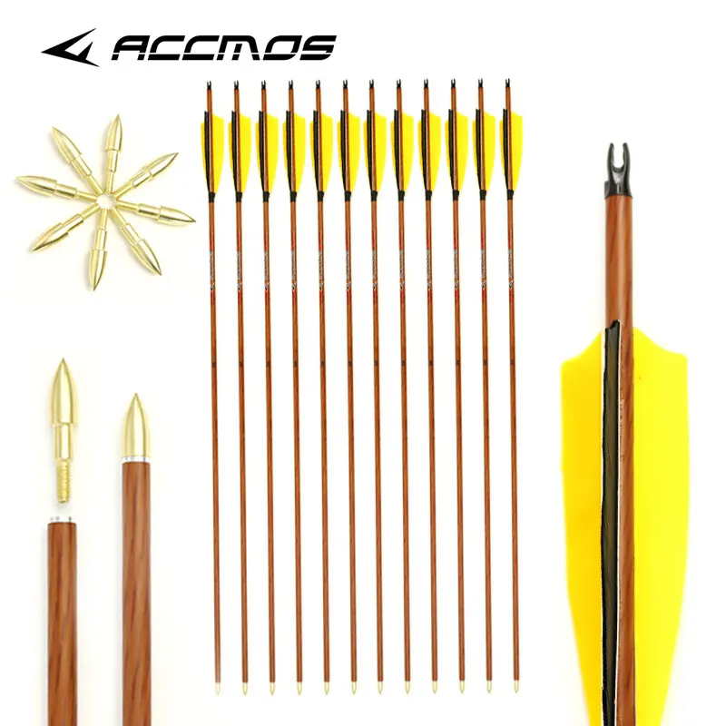 6/12pcs Wood Skin Carbon Arrows ID 6.2mm Spine 400 450 500  600 700 With 5