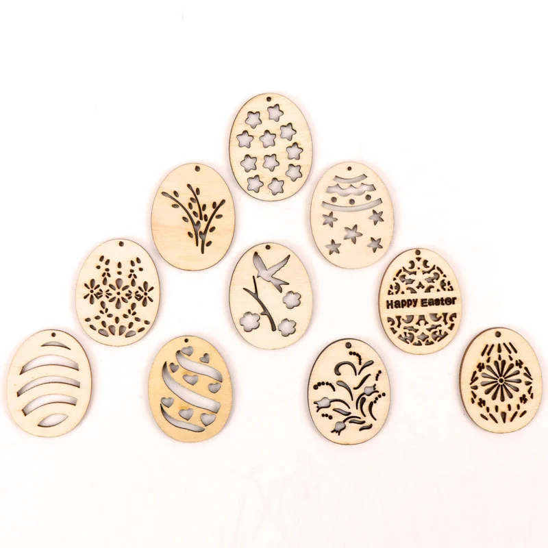 Wooden Mix Easter Egg Pattern Painting pendant Scrapbooking Craft Handmade Home Drop Hanging Decoration DIY 40mm 20 pcs