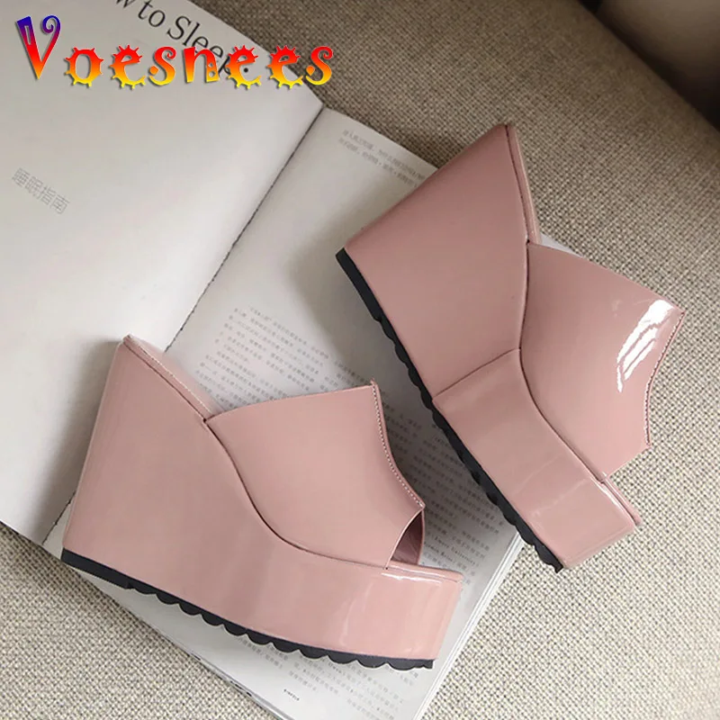 2022 High-heeled Home Women Slippers Waterproof Platform Slides Wedge Sandals Summer New Solid Color Simple 12CM High Heel Shoes